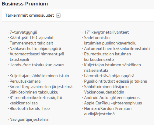 Business Premium varusteet