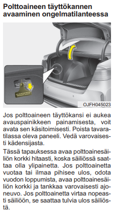 Täyttökannen avaaminen ongelmatilanteissa