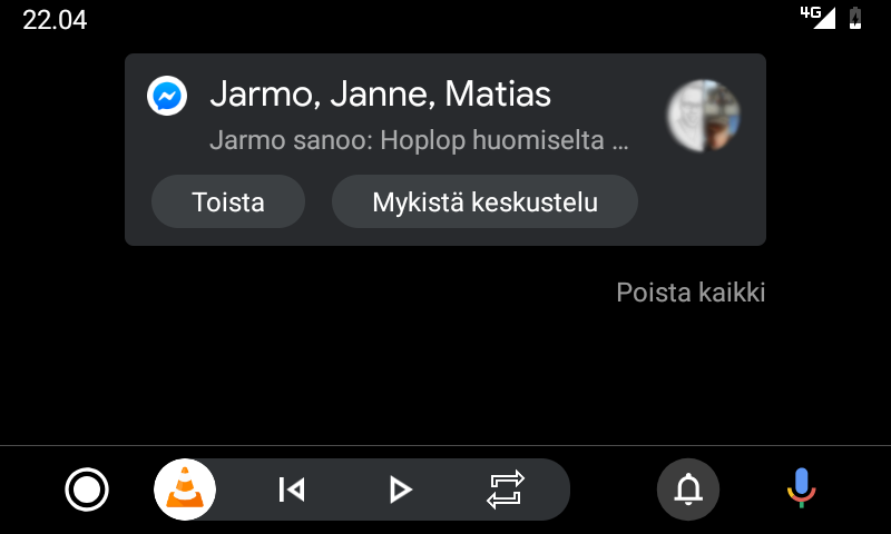 Android Auto viestinäkymä